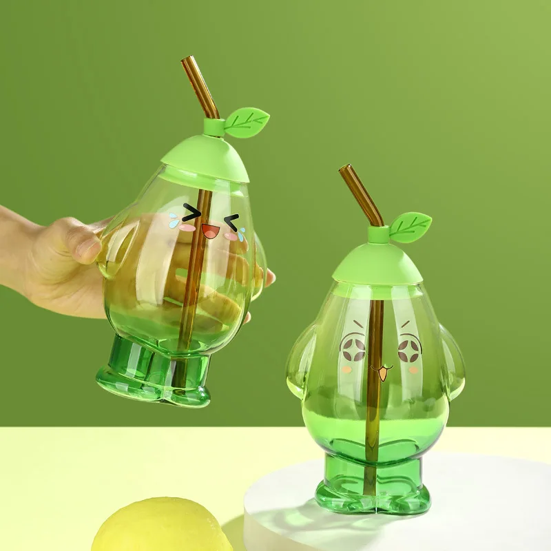 

Glass Pear Shaped Lovely Straw Cup Creative Summer 460ml Large Capacity Coffee Cup Milk Tea Cold Drink Straw Cup