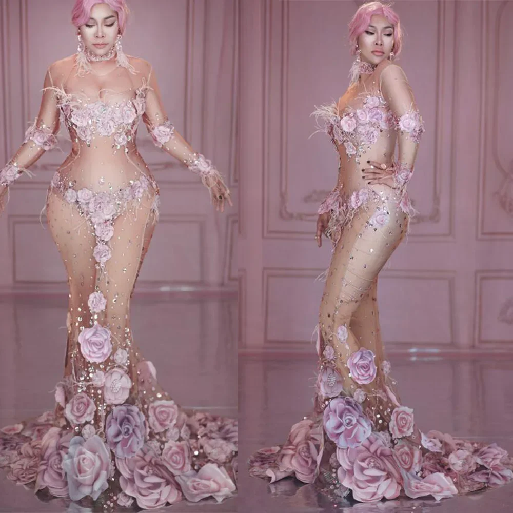Сексуальные вечерние розовые платья русалки с цветочным принтом для выпускного