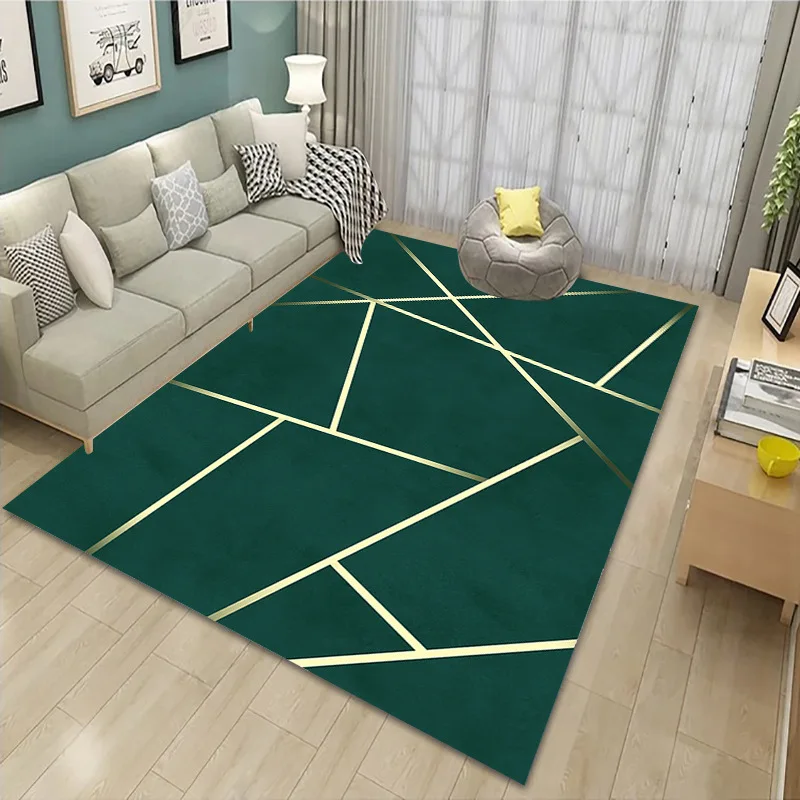 

Nordic Minimalist Living Room Carpet Crystal Velvet Geometric Printing Bedroom Large Area Carpet Absorbent Non-Slip Bottom Mat