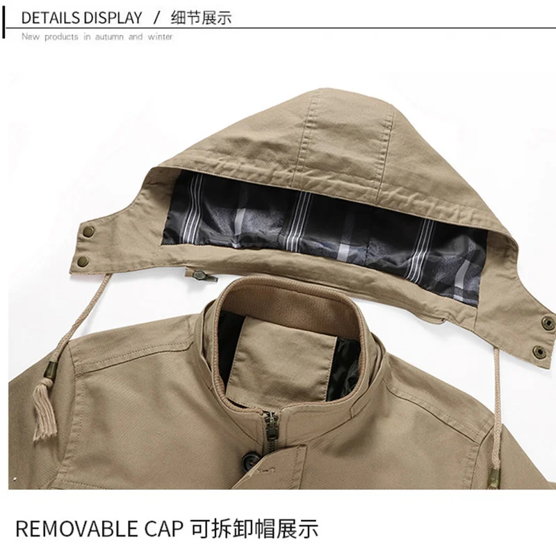 Ветровка мужская средней длины хлопковая износостойкая куртка в стиле милитари