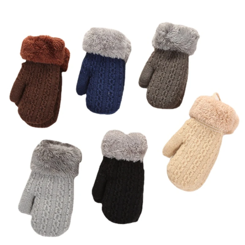 

1-4Years Old Mittens For Children Winter Warm Gloves Boys Girls Kids Mitten Thick Wool Knitted Rope Full Finger Baby Accessories