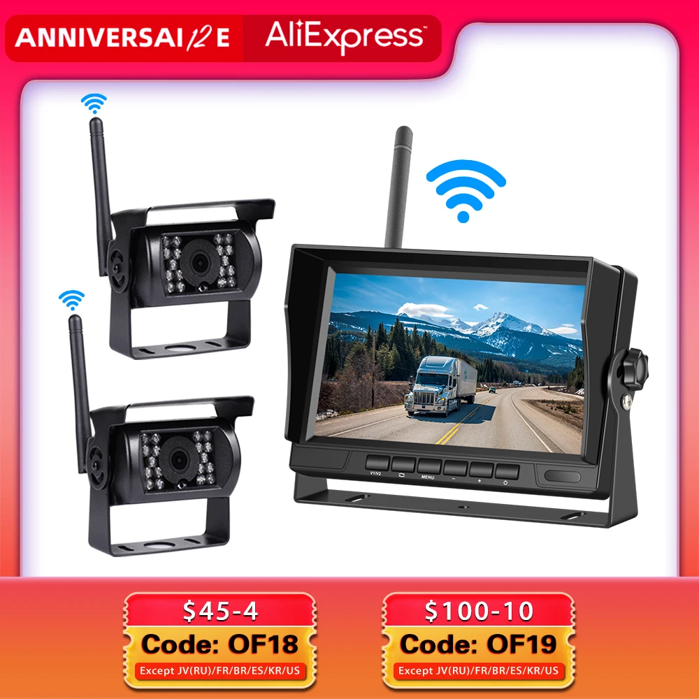 $67.57 7 Inch  Car Monitor Wireless Truck Backup Rear View Display and Wifi Reverse Backup Camera for Car RV Bus TV Display Screen