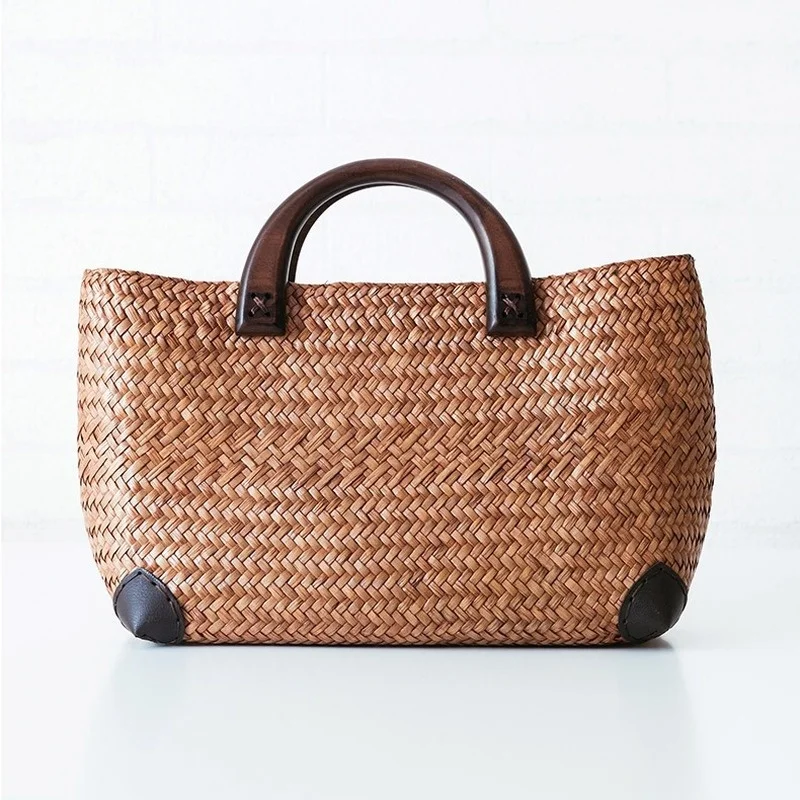 Handmade Straw Bag Retro Rattan Straw Women Handy Beach Bag Simple Art Weaving Bag bolso mujer bandolera bolsas Fashion Bag