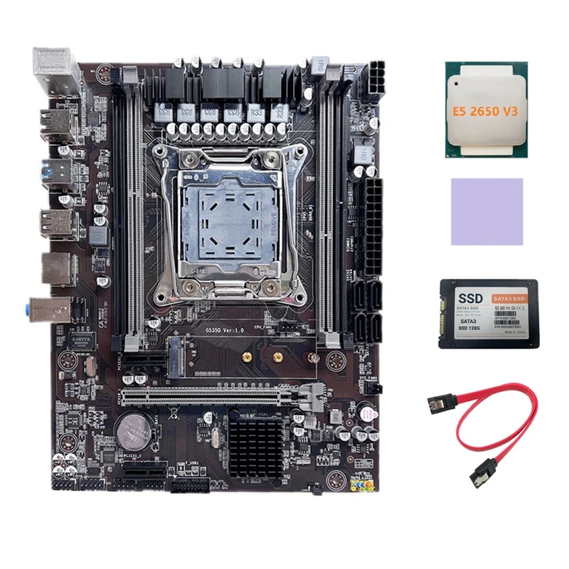 

X99 Motherboard Support DDR4 ECC RAM +E5 2650 V3 CPU+SATA3 SSD 128G+Thermal Pad+SATA Cable