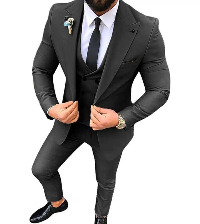 New 3 Piece Slim Fit Suit Mens 2022 Wedding Tuxedos Bridegroom Groomsmen Business Party Prom Blazer(Jacket+Pants+ Tie+Vest） | Мужская