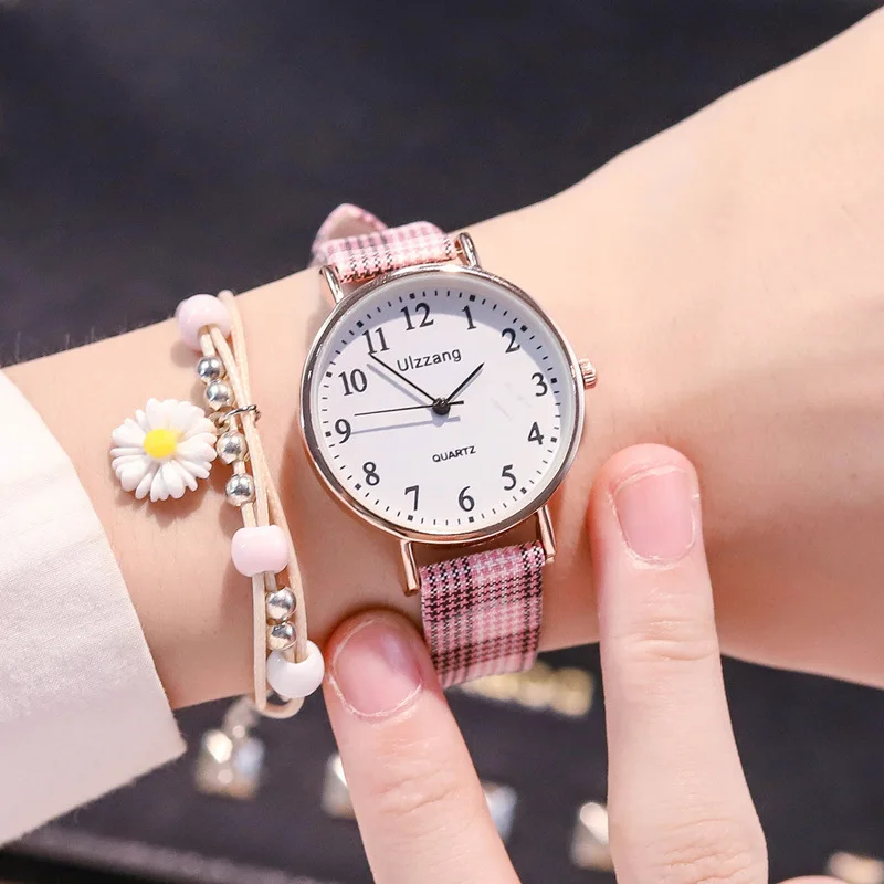 

Простые женские часы, повседневные Изысканные часы из нержавеющей стали с тканевым ремешком, модные стильные кварцевые наручные часы для женщин