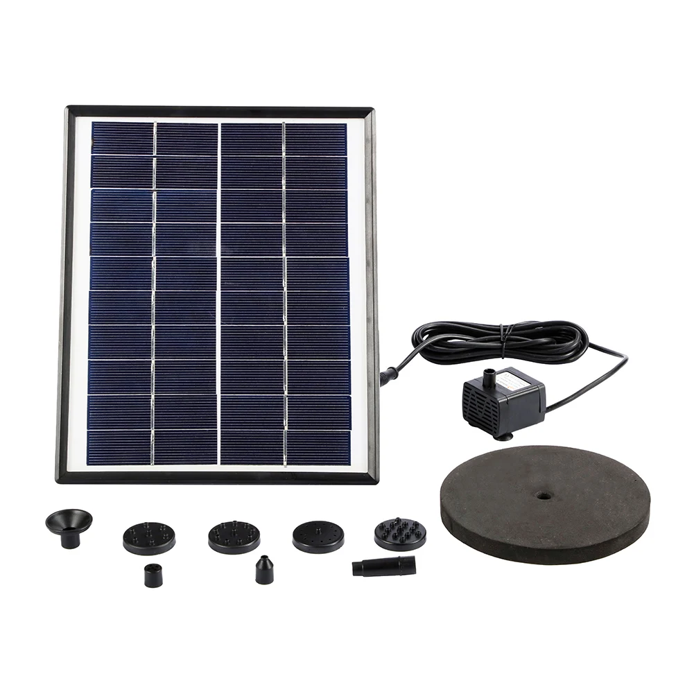 

10V 5W Glass Laminated Polycrystalline Silicon Solar Charging Panel 2.5W Water Pump 6 Nozzles 400L/H Split Solar Fountain