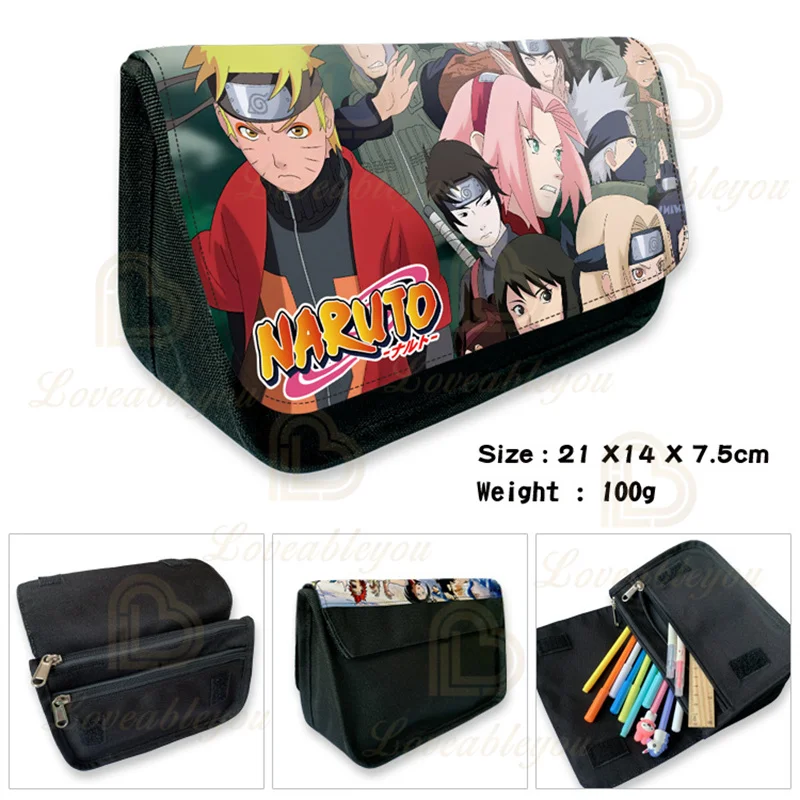 

Anime Naruto Pencil Case Black Cartoon Make Up Cosmetic Bag Student Stationery Multi-function Flip Bags Back To Schoo Gifts