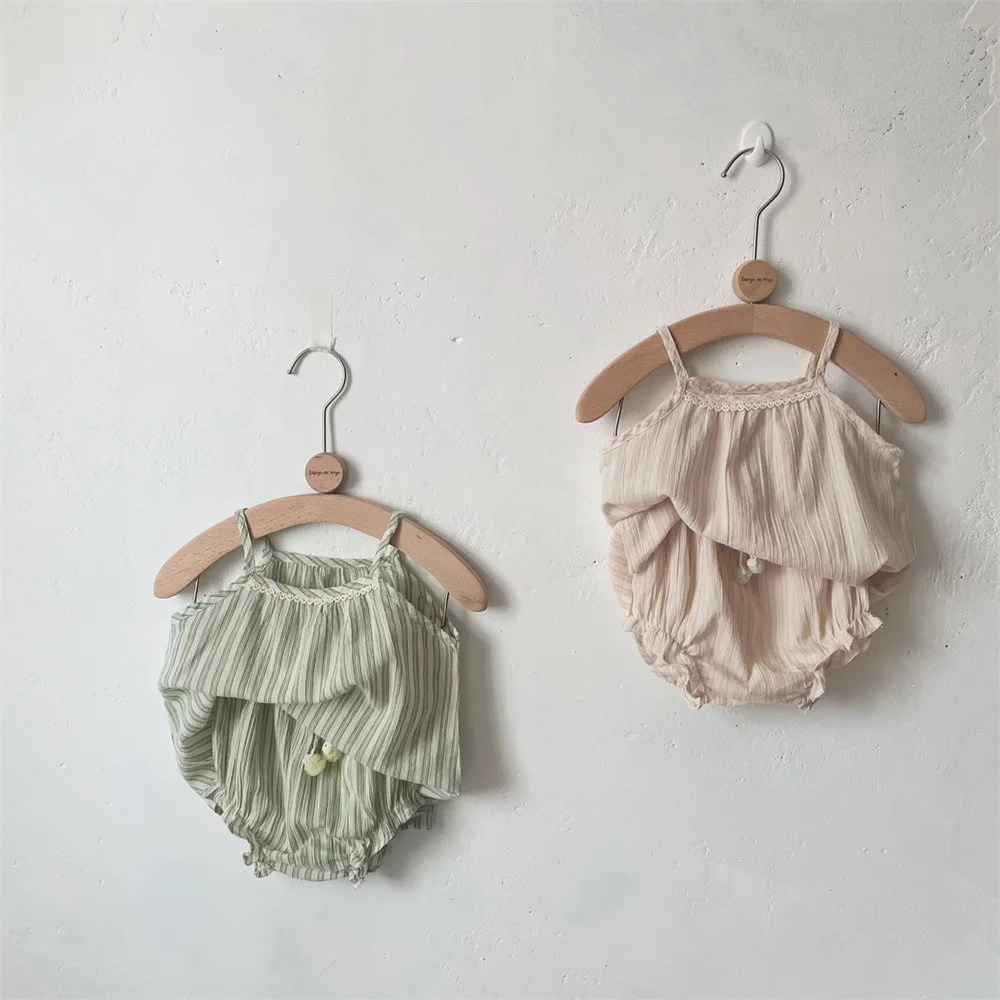 

Newborn Baby Girl Cotton Outfits Clothes Baby Clothing Set Striped Lace Summer Sleeveless Toddler Kid Casual Sunsuit Cute Sling