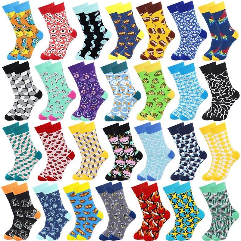 

3pairs Women Happy Funny Socks Printed Art Cute Spring Geometric Pattern Socks Sports Long Sockking Cotton Harajuku Colorful sox
