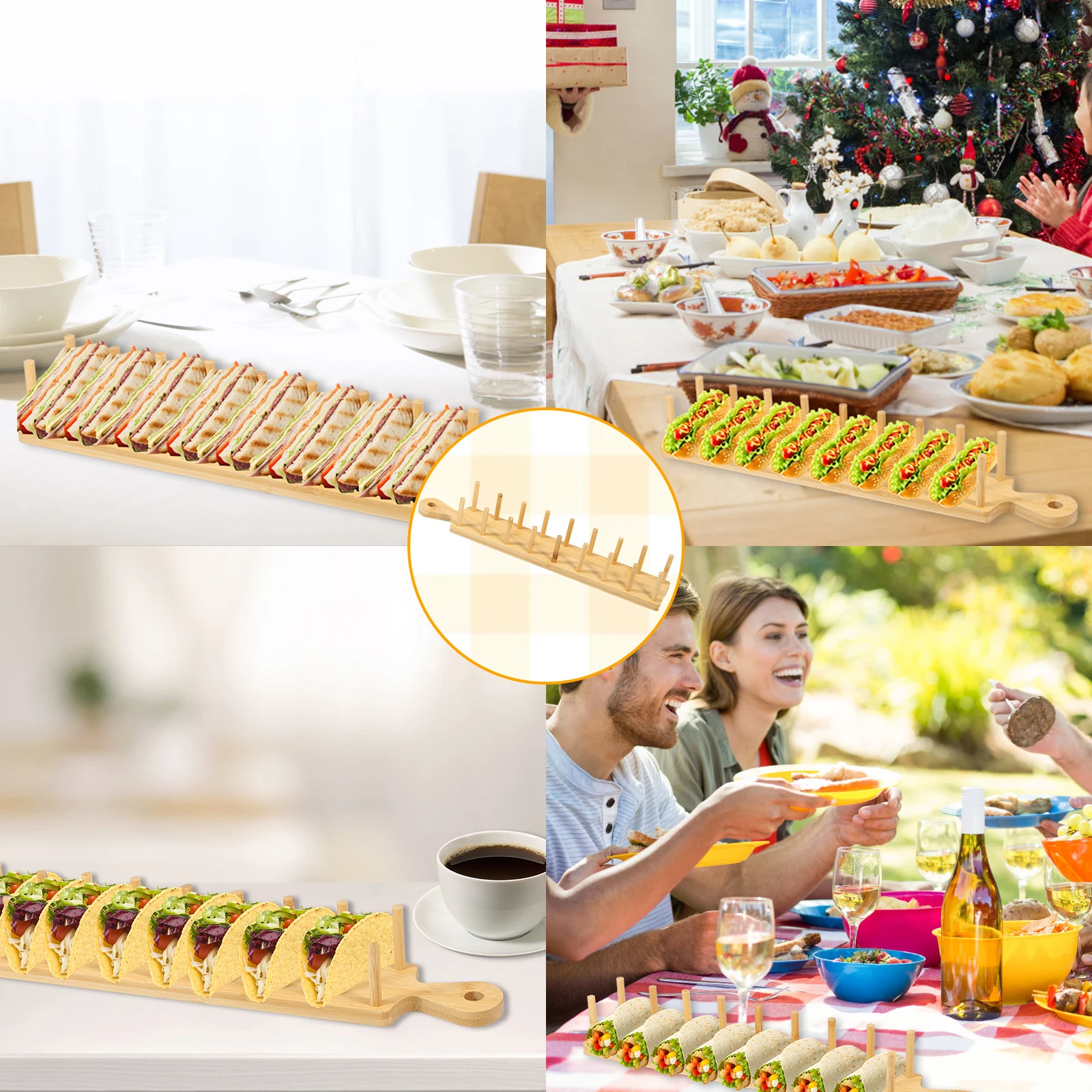 Бамбуковый поднос для Тако с щипцами прямоугольный держатель тако Вмещает 8