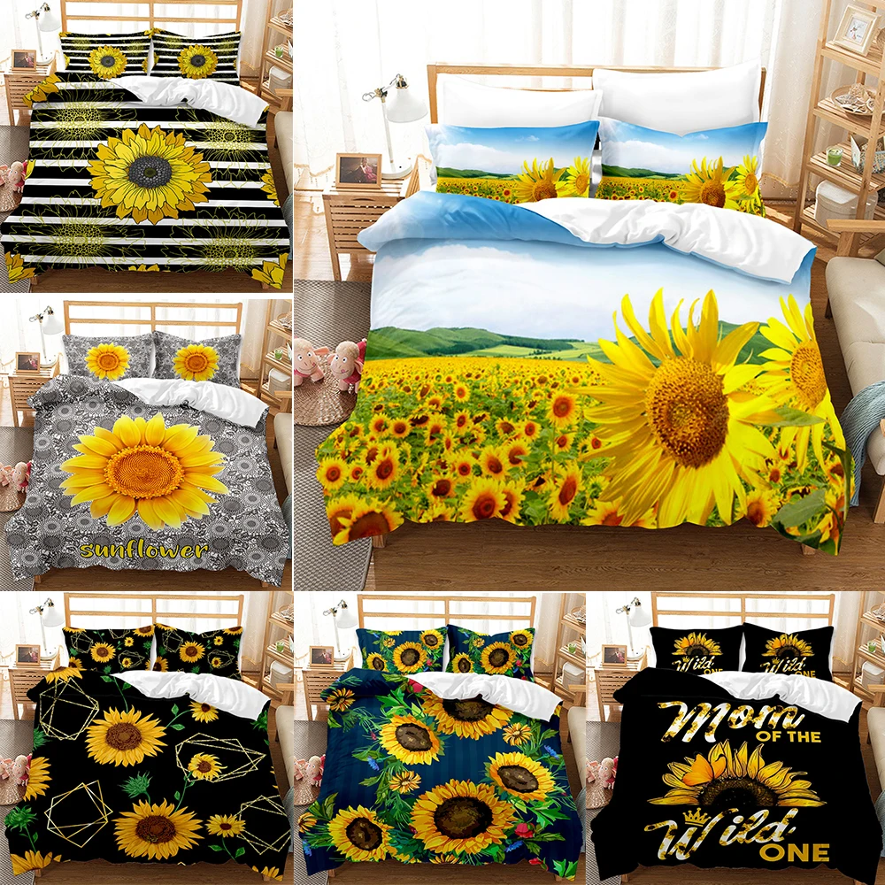 

3D Flower Quilt Cover Set Sunflower Bedding Set Duvet Cover King Queen Twin Single Double 3PCS 2PCS Home Textile