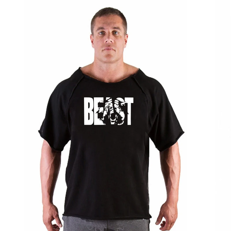 

Men Casual Batwing Rag Shirt Male O-Neck Cotton Gym T-Shirt Male Fitness Gym Wear Breathable Bodybuilding Workout Muscle Tee Top