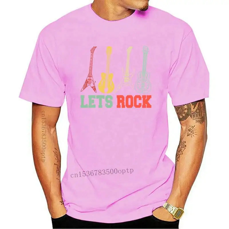 

FASHION New Lets Rock Rock N Roll Guitar Retro Gift Tshirt Man T Shirt Woman