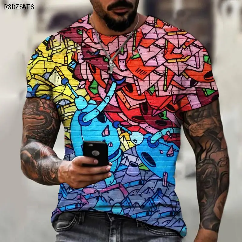 

Hip-hop style Summer men's T-shirts with painted stitching hip-hop funny and interesting T-shirt shirts Men’s O-neck Polyester