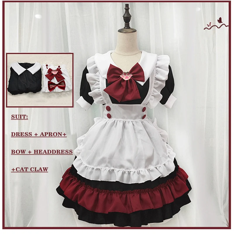 2022 Black Cute Lolita Maid Costumes Girls Women Lovely Maid Cosplay Costume Animation Show Japanese Long Outfit Dress Clothes