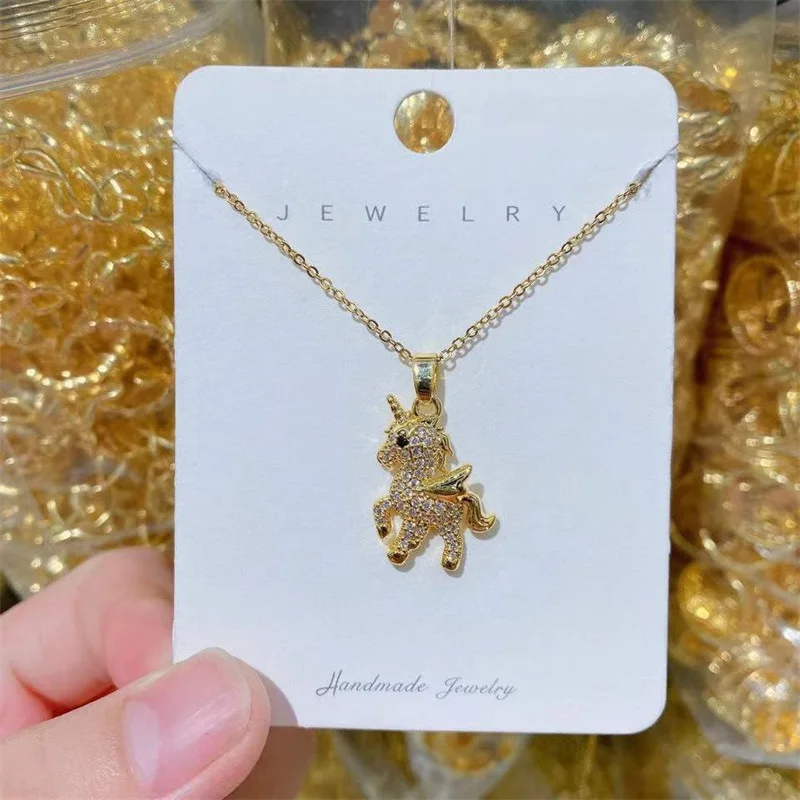 

Women's Fashion Light Luxury Micro-set Unicorn Pendant Necklace Cute Pegasus Animal Jewelry Girls Anniversary Wedding Gift