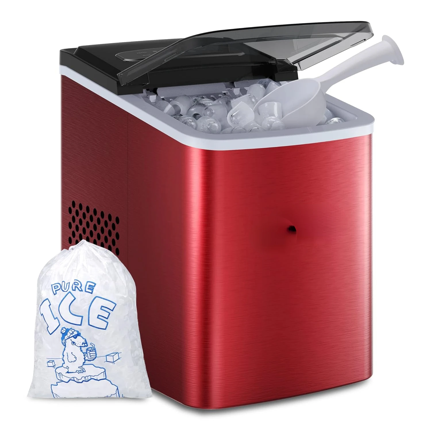 

Portable Ice Maker Countertop, 9 Cubes Ready in 6 Mins, 26 lbs in 24 Hours, Self-Cleaning Ice Maker Machine with Ice Bags/Ice Sc