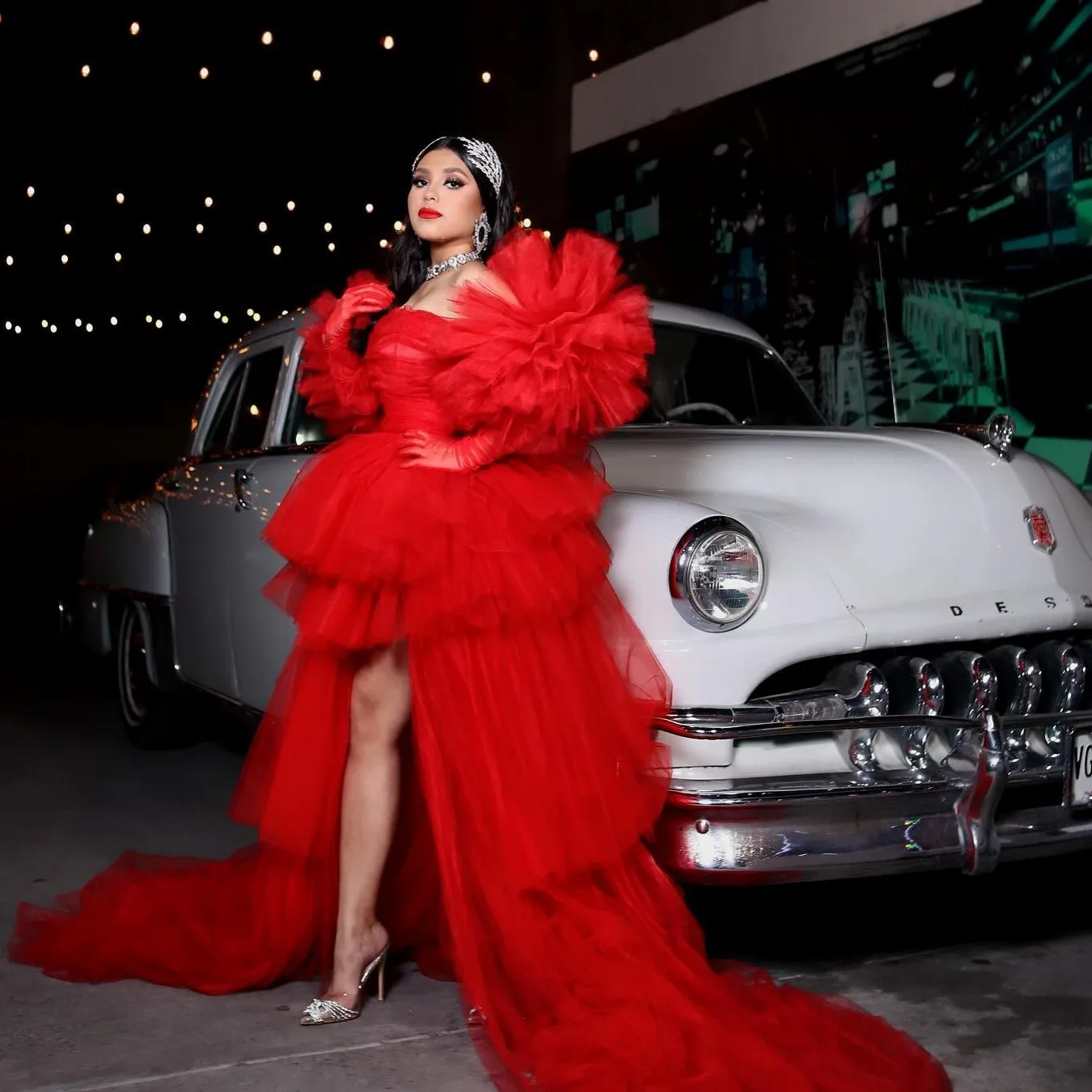 Красные платья с высоким и низким тюлем платье открытыми плечами пышными