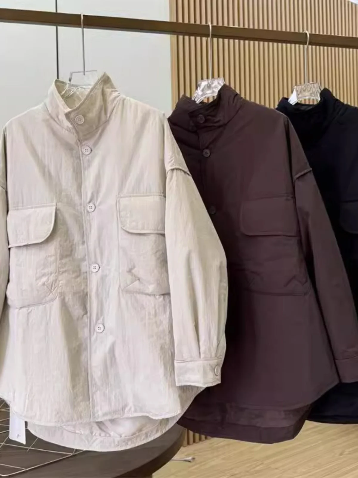 Retro Sle Solid Cargo Large Pocket Cotton-padded jacket Outerwear Autumn and Winter 2024 New Plus size women clothing All-M...