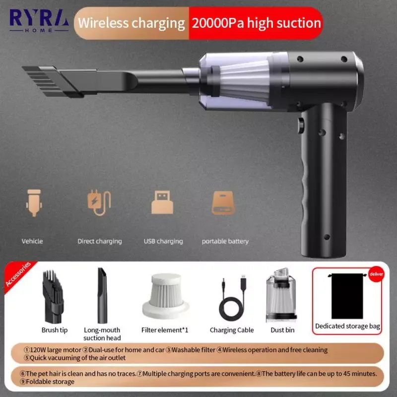 

20000Pa Wireless Car Vacuum Cleaner Cordless Handheld Auto Vacuum Home & Car Dual Use Mini Vacuum Cleaner With Built-in Batt