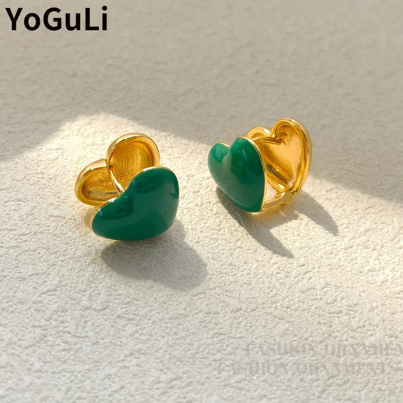 

Trendy Jewelry Heart Earrings Popular Design Sweet Korea Temperament Green Enamel Drop Earrings For Girl Lady Gifts