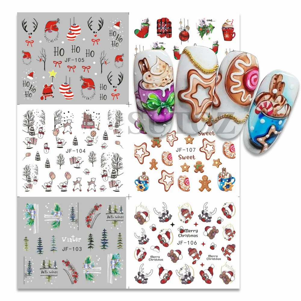 

12pcs Christmas Nail Art Sticker Woolen Plaid Snowflake Design Winter Theme Water Decal Stickers Manicure Decoration