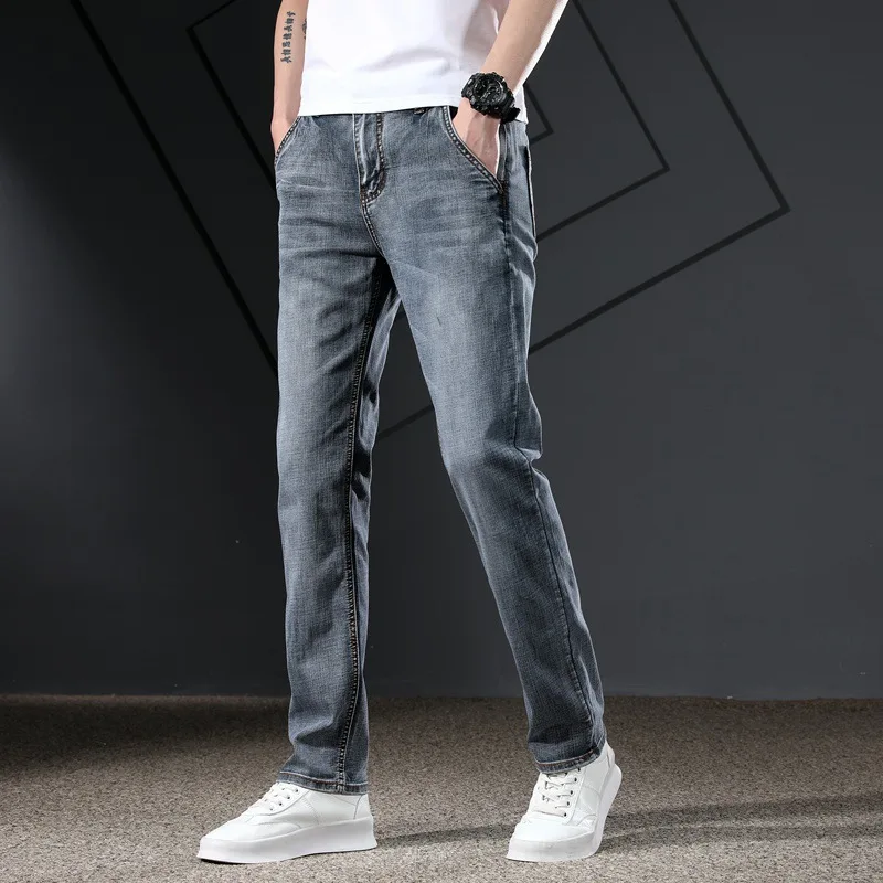 Stretch Denim Jeans for Men Straight Anti-Theft Zipper Jeans Male Pants Trousers 2022