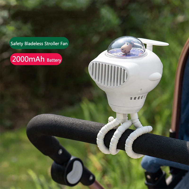 

Portable Baby Stroller Fan Bladeless Air Circulating Cooler Fan USB Rechargeable 2000mAh Battery Outdoor Handheld Fan Ventilator