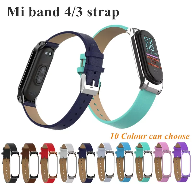 

Цветной кожаный браслет Mi Band 4 3 металлический ремешок для xiaomi Mi Band 4 3 PU нержавеющий браслет MiBand 4 3 сменные ремешки