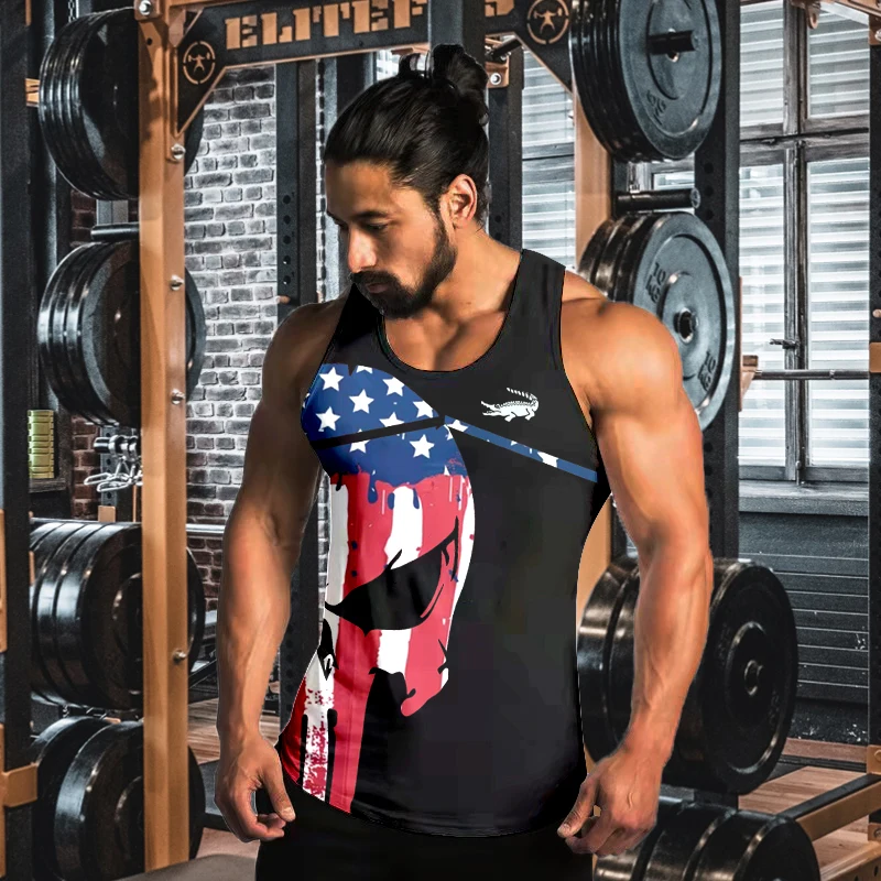 

ED2 Cadillac crocodile men's sports quick drying vest 3D printed fitness running quick drying vest