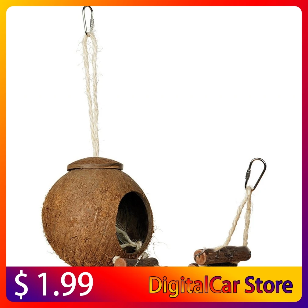 

2 Type Cute Comfortable Design Natural Coconut Shell Bird Nesting House Small Size Pet Parakeet Finche Sparrows Cage With Ladder
