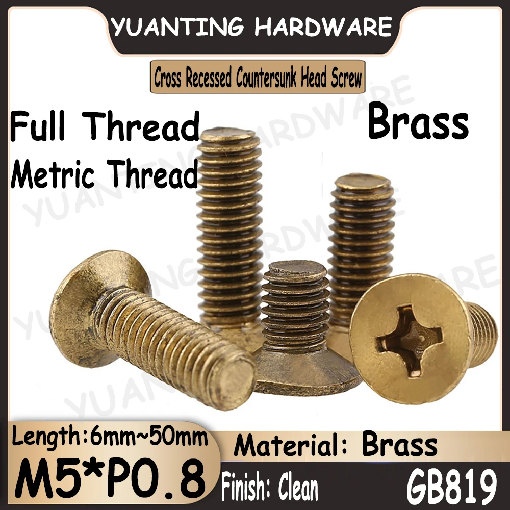 

5Pcs~15Pcs M5*P0.8 Metric Thread GB819 Brass Cross Recessed Phillips Countersunk Head Tiny Screws with Fully Threaded