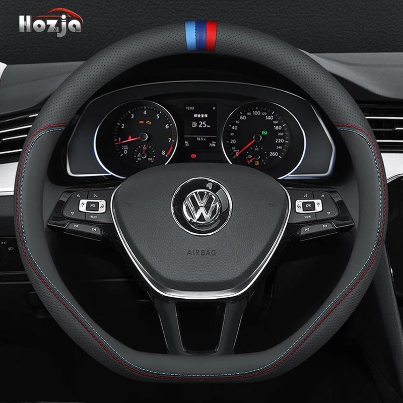 

Car Steering Wheel Cover 38cm PU Leather For VW Sharan Passat Caddy Touran Tiguan Golf Polo Teramont Atlas T-Roc T-cross
