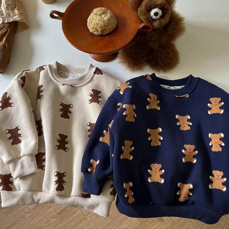 

Осенне-зимние новые свободные универсальные толстовки для девочек милые удобные топы с медведем флисовый пуловер для мальчиков хлопковые ...