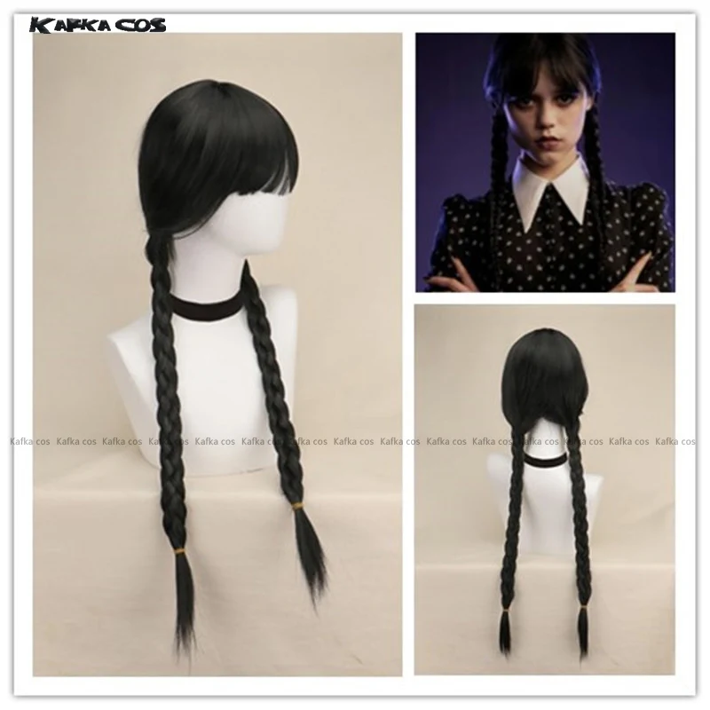

Длинный черный двойной парик для косплея с черной оплеткой с челкой, синтетические волосы для девочек, реквизит для Хэллоуина, карнавала, ролевых игр
