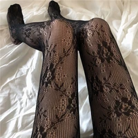lace pantyhose lolita hollow out floral solid see through leggings for women black tights net stockings fishnet kawaii long sock