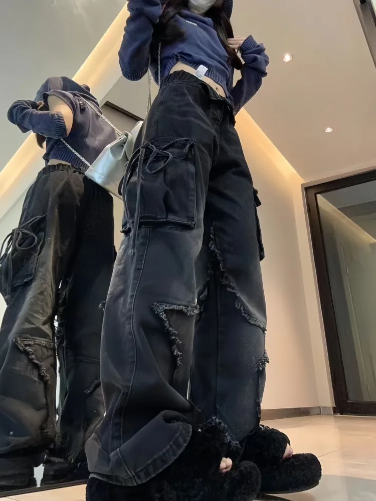 Американские уличные джинсы в стиле ретро с карманами виде пятиконечной звезды