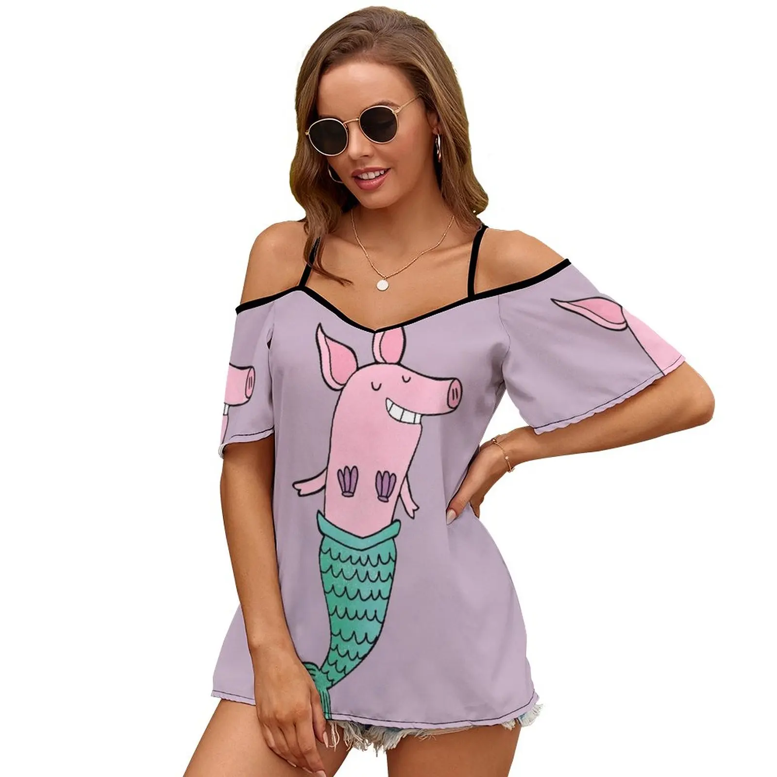 Русалка Свинья-Фиолетовый модный принт Женская футболка для девочек Harajuku Топы и