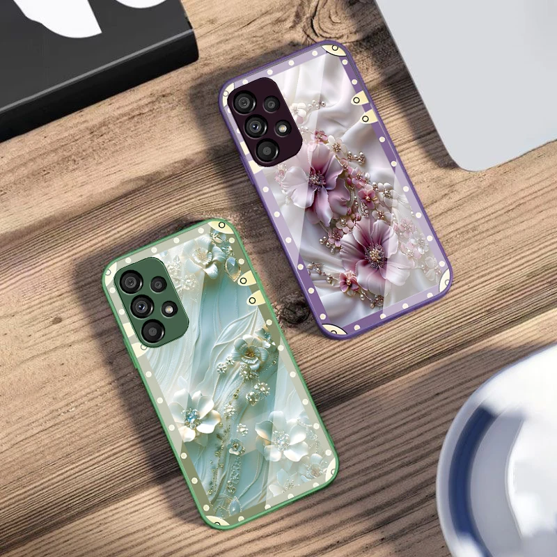 Чехол для телефона из закаленного стекла Box Pink Flowers Samsung Galaxy S10 4G S20 11E 30 S21 22 S24 Fe Pro S23