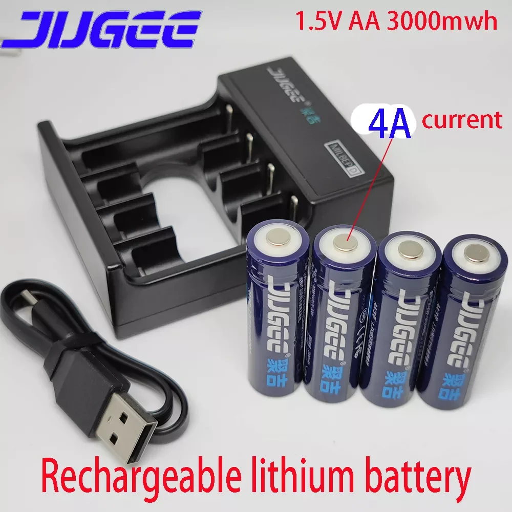 

Jugee AA 1.5v 3000mWh AAA 1100mwh li-ion lithium usb rechargeable smart AA AAA battery and AA AAA charger