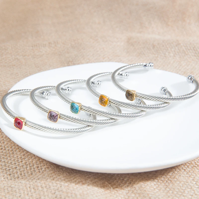 Модный 4 мм празиолитный позолоченный Открытый браслет David многоцветный