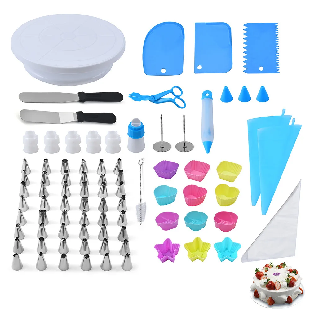 

80pcs/set Cake tools Cake turntable,flower mounting bag,flower mounting scissors,nozzles,scraper,cream spatula