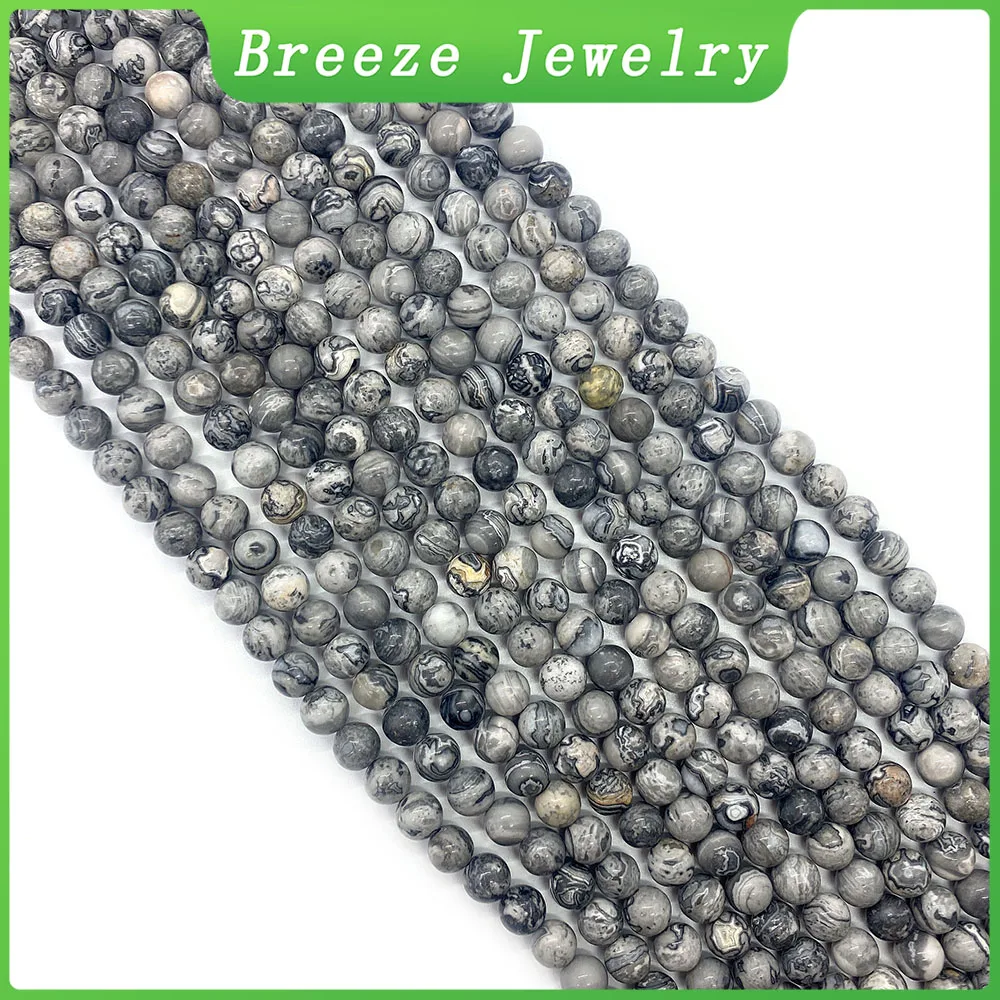 

Natural Stone Round Grey Map Stone Spacer Beads for DIY Jewelry Making Bracelets Handmade Exquisite Gift Accessories 6/8/10mm