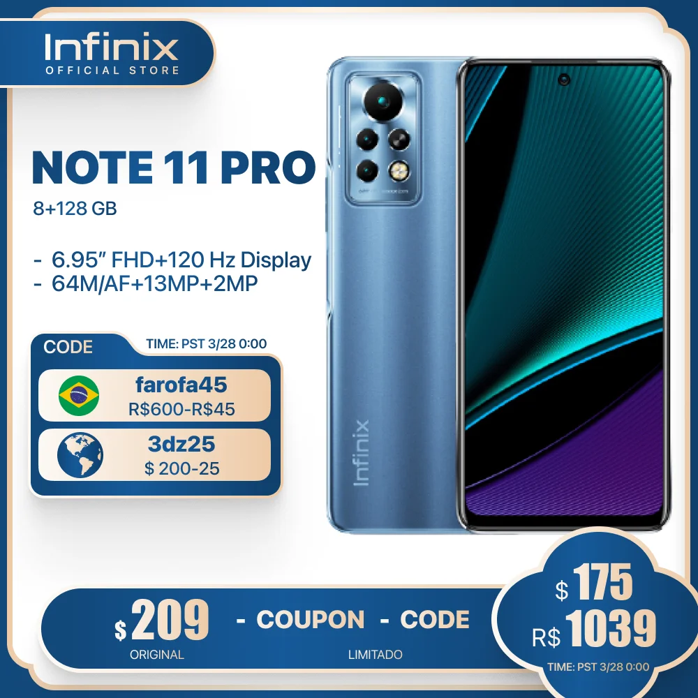

Global version Infinix NOTE 11 PRO 8GB 128GB 6.95'' Display Smartphone Helio G96 64MP Camera 33W Super Charge 120Hz Refresh Rate