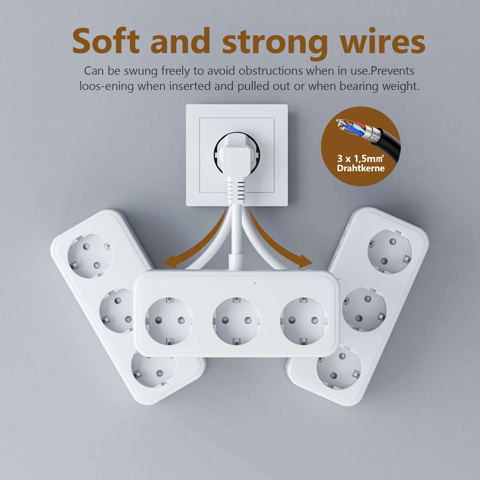 Удлинитель с вилкой европейского стандарта 3840 Вт 3 USB и розетками переменного