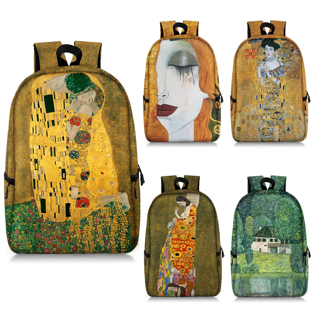 

Famous Oil Painting Tears Kiss By Gustav Klimt Backpack Women Rucksack Canvas Travel Bag Students School Bags Laptop Book Bag