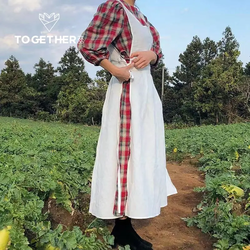 Французский Фартук из хлопка и льна в стиле ретро, Цветочные Комбинезоны, рандомная работа, корейский Цветочный наряд, однотонный садовый фартук