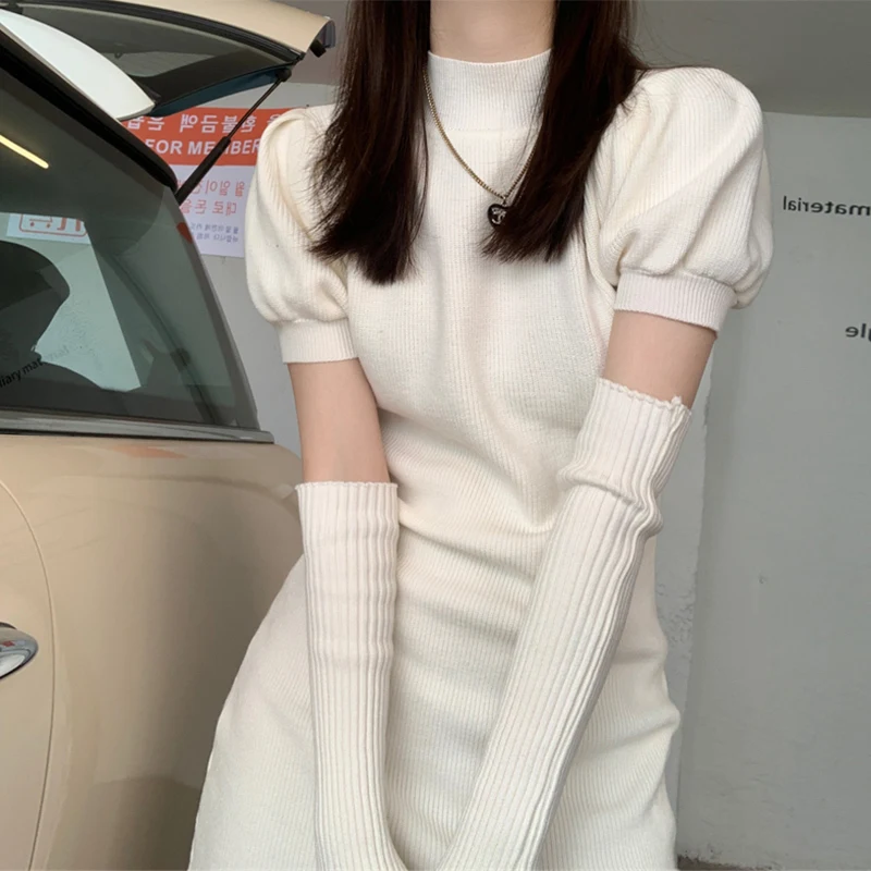 

2022 Spring Knitted Dress Party Sexy Slim Casual Y2k Mini Dress Sweater Women Design Long Sleeve Elegant One Piece Dress Korean