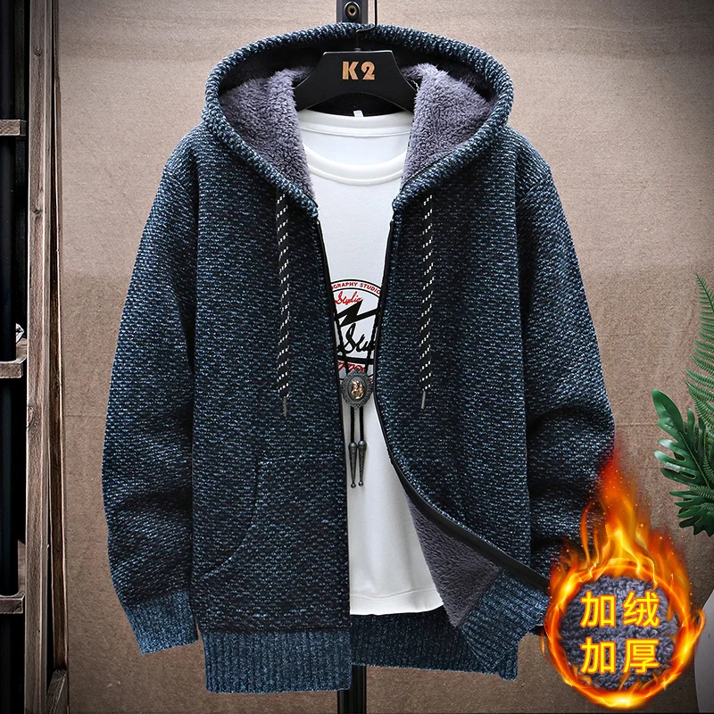 

Winter Men Thicken Warm Hooded Coats Cardigan Fashion Sweater M-XXXL Male Fit Sweater Knitted Zipper Size Slim Men's Hoodies